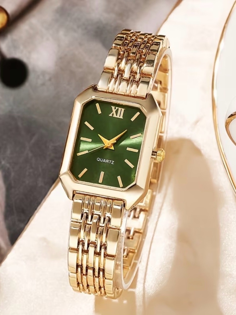 Gold Bracelet Watch with Green Dial - Women's Quartz Fashion Watch